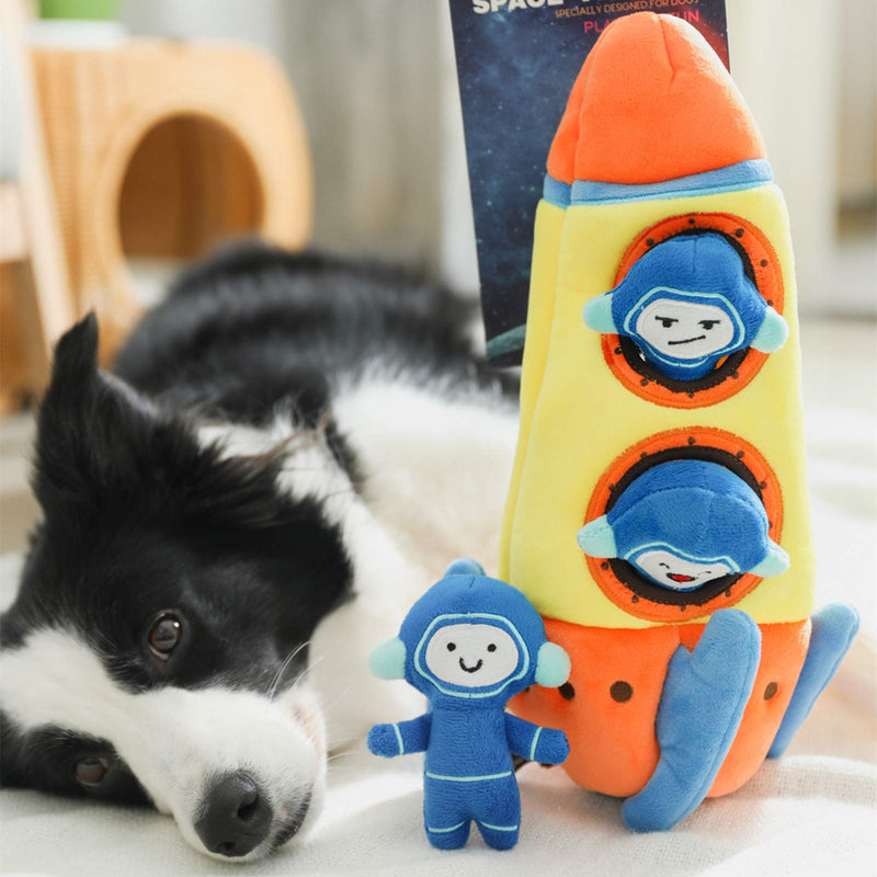 Interactive Plush Dog Puzzle Toys Hide and Seek Squeaky Dog Toys for Small/Medium/Large Dogs Stuffed Cute Funny Dog Toys Rocket - PawsPlanet Australia