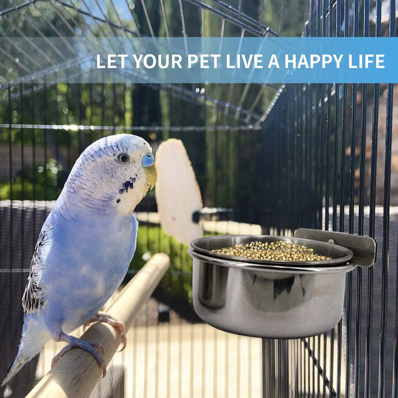 [Australia] - Bird Feeding Dish Cups,Parrot Feeding Bowl Clamp Holder,10-16oz Stainless Steel Coop Cups,Bird Cage Food & Water Bowl for Small Animal Parakeet Conure Cockatiels Budgie Chinchilla Lovebird 2-Pack 