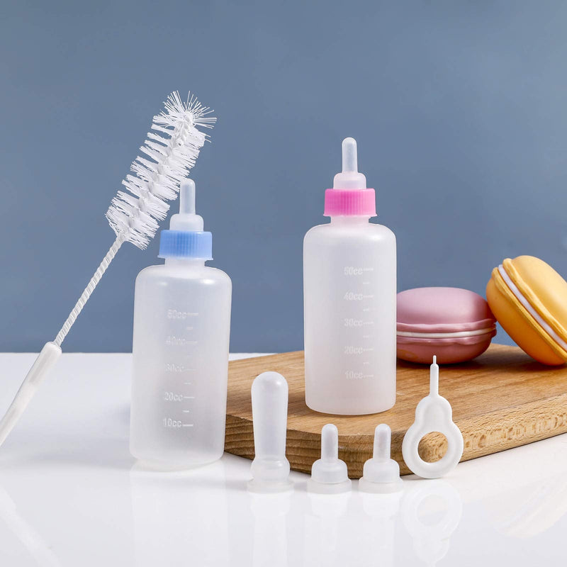 KroY PecoeD Pet Feeding Bottle Kit, Dog Cat Puppy Milk Feeding Bottle, With Replacement Nipples and Cleaning Brushes 50ml Pet Bottle Set, for Kitten Puppy Small Pet Feeding Tool - PawsPlanet Australia
