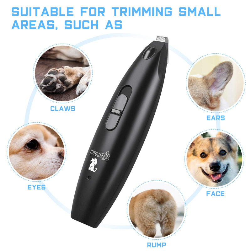 Pecute Pet Paw Clippers with LED Light, Professional Small Pet Trimmers 50DB Low Noise, 2 Speeds USB Rechargeable Electric Shaver Cordless for Dogs Cats Hair Around Face, Eyes, Ears, Rump, Pads(Black) - PawsPlanet Australia