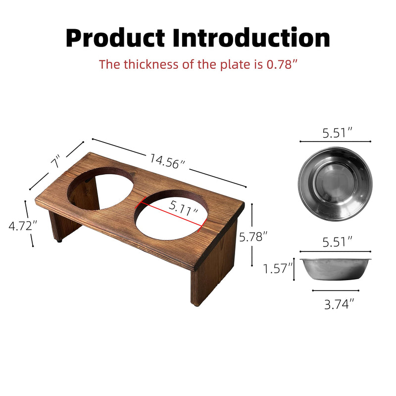 Raised Tilted Cat Bowl, Elevated Slanted Feeding Bowl for Cat and Dogs, Pet Food and Water Bowl with Adjustable Wooden Stand, Anti Slip Dog Cat Feeder with 2 Stainless Steel Bowls - PawsPlanet Australia
