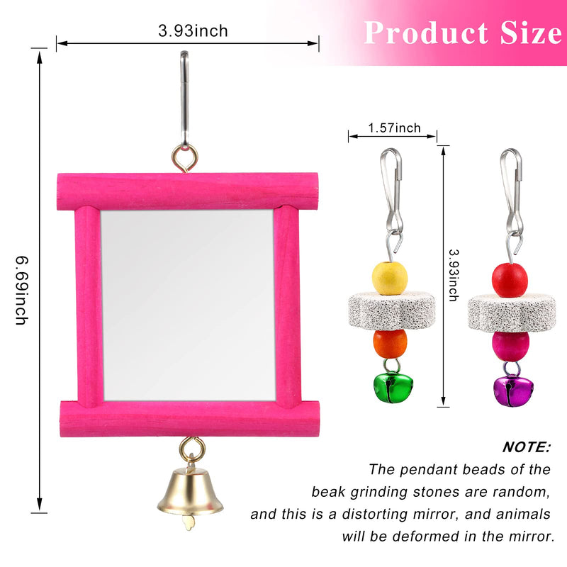 2 Pieces Chicken Mirror Toys Hanging Swing Mirror Toys with Bell Wooden Pecking Toy and 4 Pieces Beak Grinding Molar Stones for Hens Birds Parrots - PawsPlanet Australia