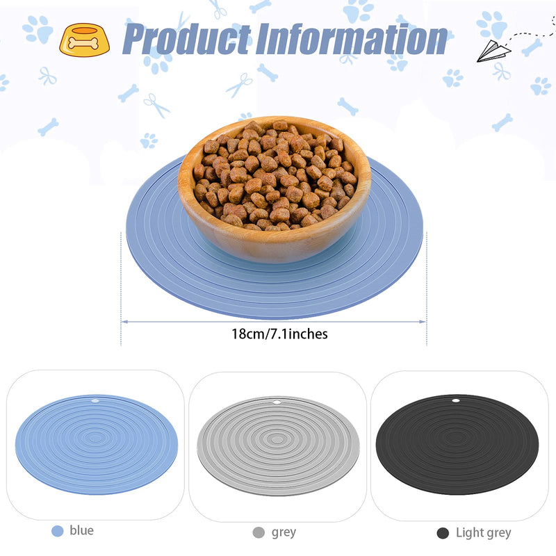 3 Pieces Silicone Pet Food Mat Pet Feeding Mat for Dog and Cat Food Bowl Place-mat Preventing Food and Water Overflow Suitable for Medium and Small Pet 7.1 Inch Blue, Gray, Black - PawsPlanet Australia