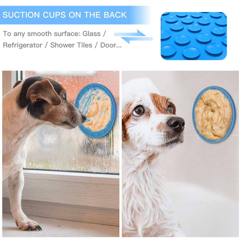 [Australia] - PuppyDoggy 2 Pack Dog Lick Mat for Dogs Silicone Slow Feeder Mat Super Suction Dog Bath Distraction Device Peanut Butter Lick Pad for Bathing Grooming Training Blue+blue+yellow 