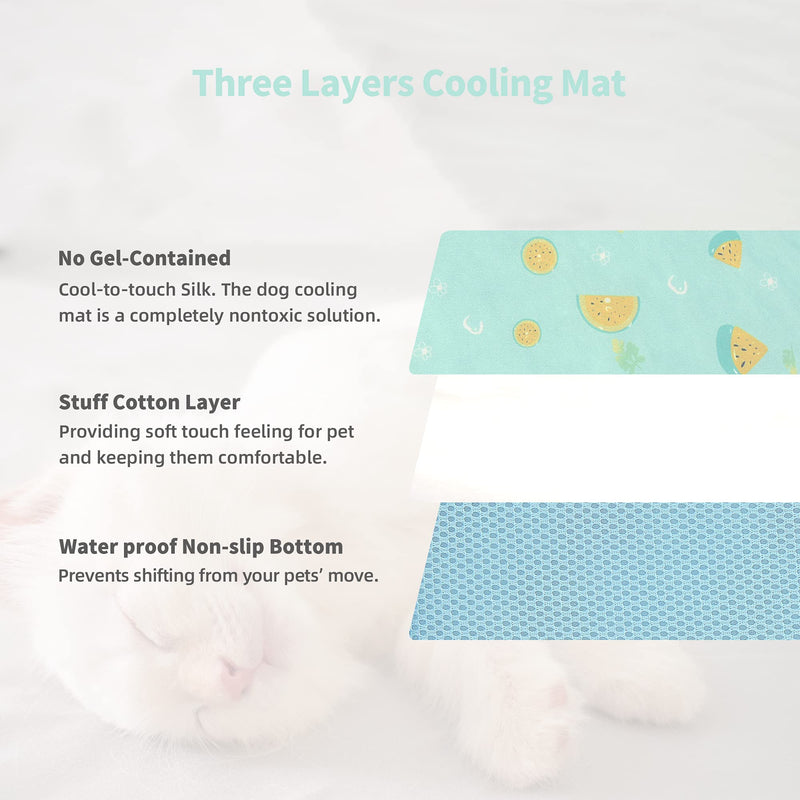NWK Pet Cooling Mat - Ice Silk Cooling Mat for Dogs & Cats, Portable & Washable Pet Cooling Blanket, Car Seats, Beds and More in Summer, Keep Pet Cool from Heatwave(Blue Fruit, Small) Blue Fruit - PawsPlanet Australia