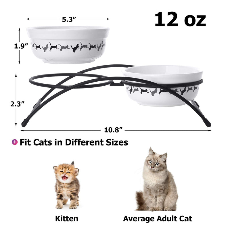 [Australia] - Y YHY Ceramic Raised Pet Cat Bowls, 12 Ounces Elevated Food or Water Bowls, Double Cat Dishes, Gift for Cat, White 