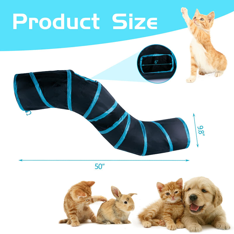 Sheldamy S-2-Way Cat Tunnels for Indoor Cats, Collapsible Cat Play Tunnel, Interactive Toy Maze Cat House with 1 Play Ball for Cats, Puppy, Kitty, Kitten, Rabbit Blue & Black - PawsPlanet Australia