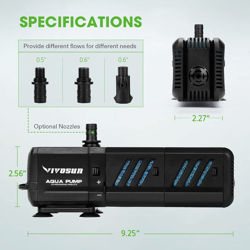 VIVOSUN 400GPH Submersible Pump(1500L/H, 15W), Ultra Quiet 4-in-1 Water Pump with 5.2ft High Lift, Fountain Pump with 5ft Power Cord, 3 Nozzles for Fish Tank, Pond, Aquarium, Statuary, Hydroponics 4-in-1 400GPH - PawsPlanet Australia