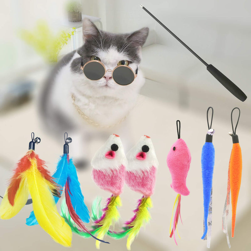 ZPH Cat Feather Toys for Indoor Cats Wand-Kitten Toy-Includ Pet Glasses,Fluffy Mouse Worms and Fish - PawsPlanet Australia