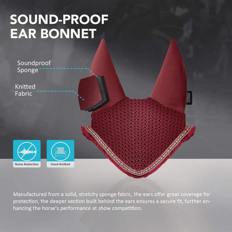 Harrison Howard Soundproof Fly Veil with Vista Fringe-Burgundy Burgundy Full (Large) - PawsPlanet Australia