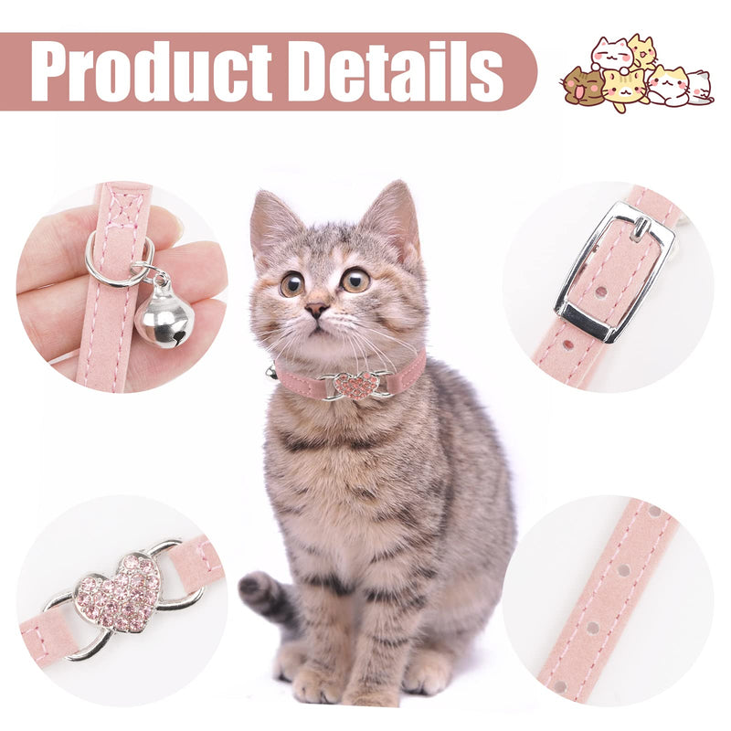 2 Pcs Kitten Collars with Bells,Safety Release Lovely Cat Collar,Safety Collar Adjustable Elastic Strap,Crystal Heart Pendant Cute Pet Supplies for Small Animal Indoor Outdoor 8-10 inch Black+Pink - PawsPlanet Australia