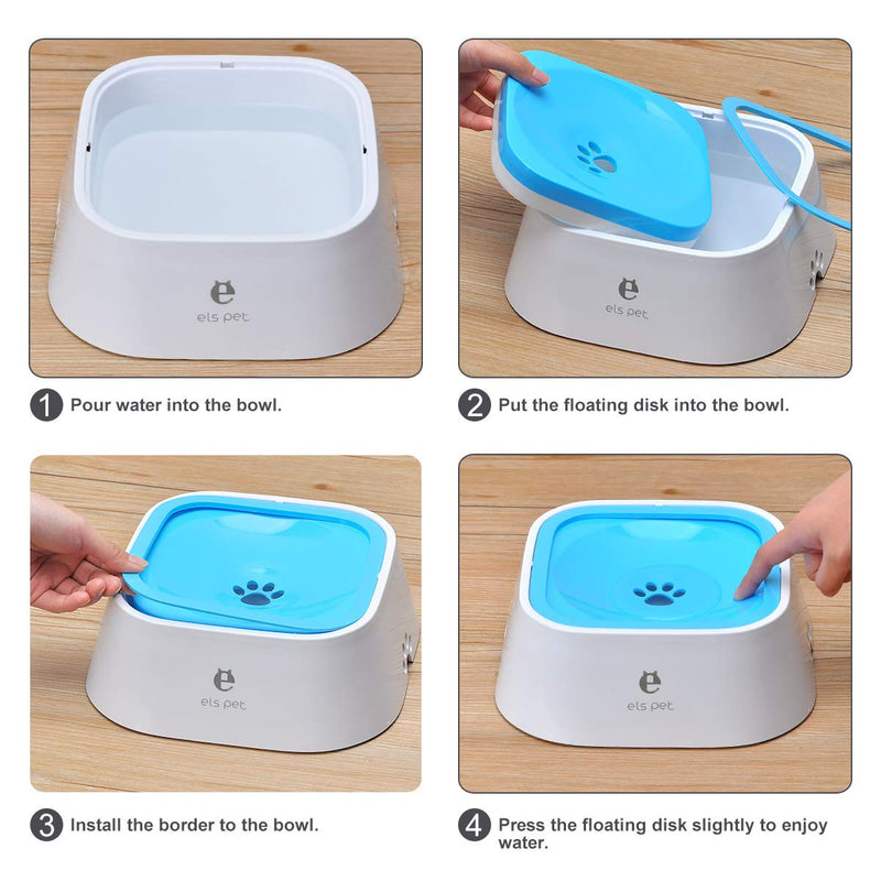 TOWEAR Pet Floating Water Bowl,1.5L Slow-Down Water Feeder Fountain No Spill Anti-Overflow Anti-Choking Automatic Water Food Bowl for Dog Cat Puppy Animal Feeding (Blue) Blue - PawsPlanet Australia