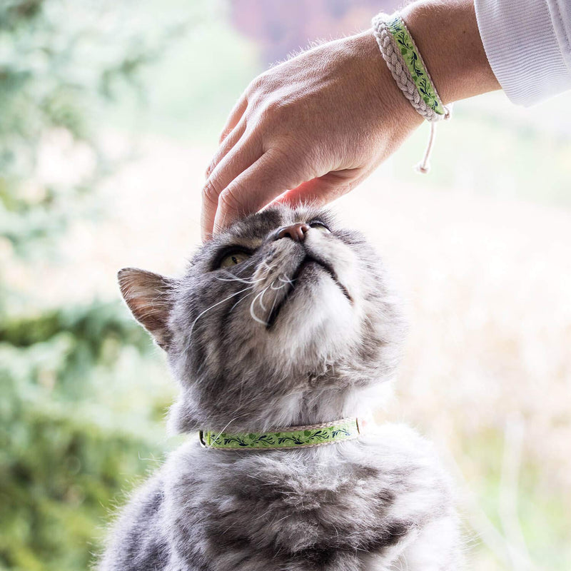 [Australia] - Pettsie Cat Collar Breakaway & Matching Friendship Bracelet, Eco-Friendly Gift Box, D-Ring for Accessories, 100% Cotton for Extra Safety & Comfort, Easy Adjustable Green 