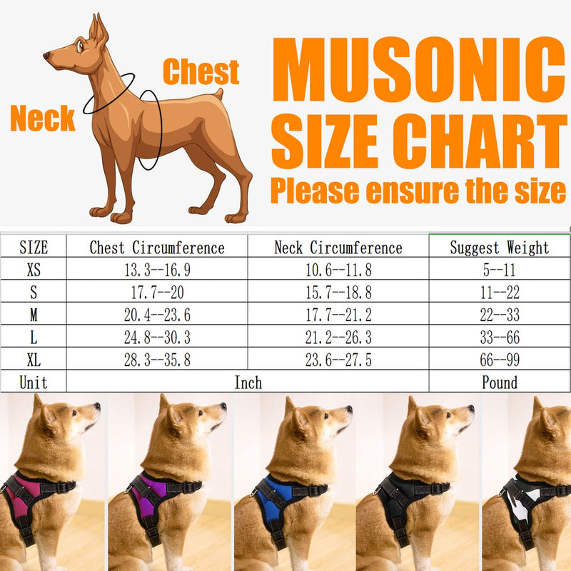 Musonic No Pull Dog Harness Breathable Adjustable Comfort Free Leash Included for Small Medium Large Dog Best for Training Walking XS Black XS (Pack of 1) - PawsPlanet Australia