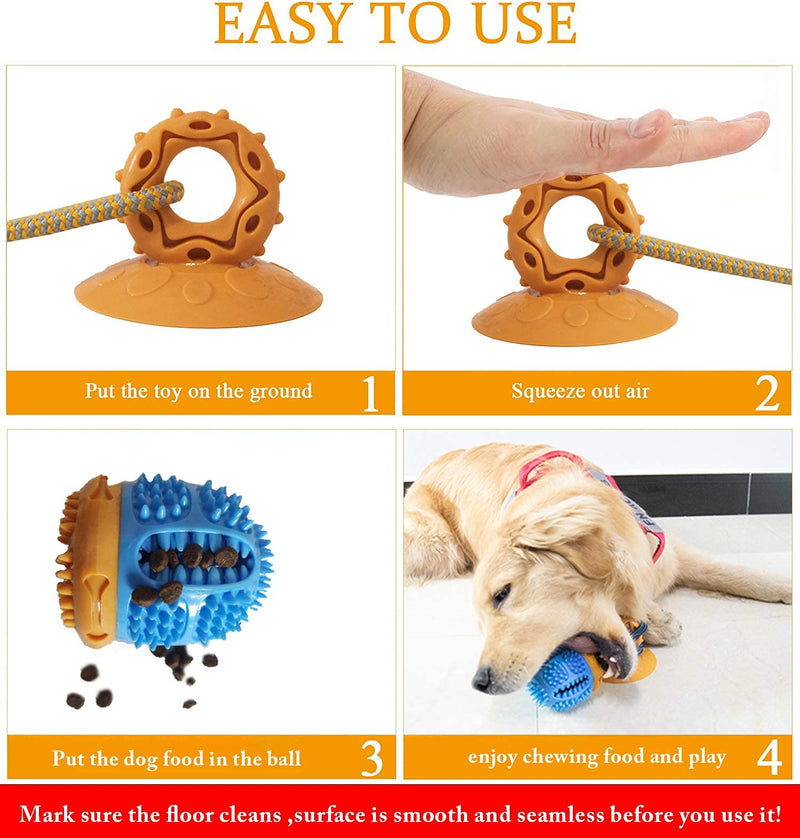 Dog Chew Toys for Aggressive Chewer，Interactive Tug of War Dog Chew Toy Rope Puzzle Toothbrush with Strong Rope Powerful Suction Cup, Molar Bite Squeaky Toys Ball with Teeth Cleaning & Food Dispensing - PawsPlanet Australia