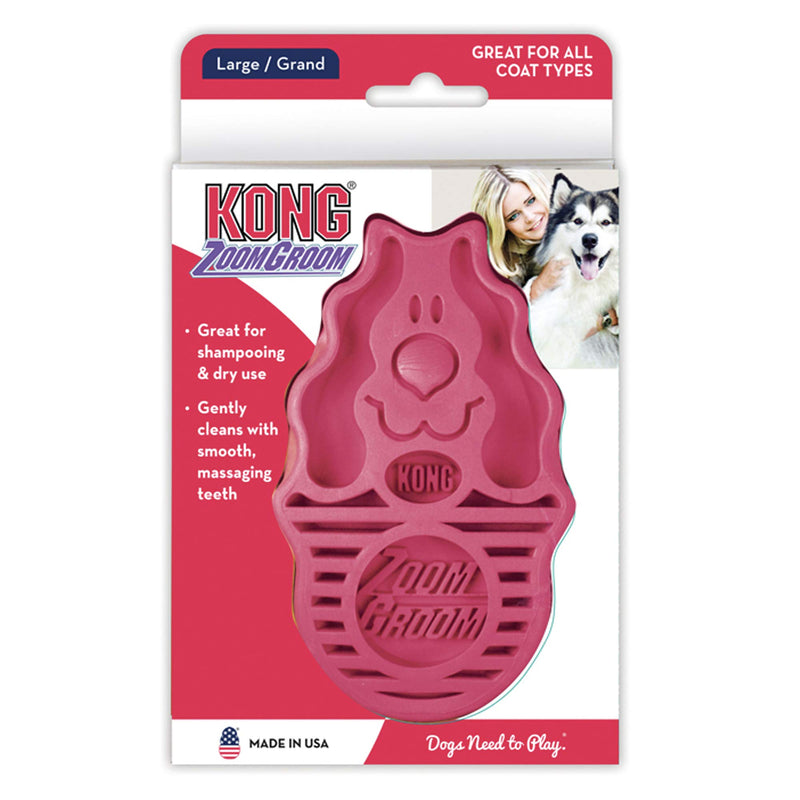 KONG - ZoomGroom - Dog Brush for Grooming and Shampooing - For Large Dogs (Red) Red - PawsPlanet Australia