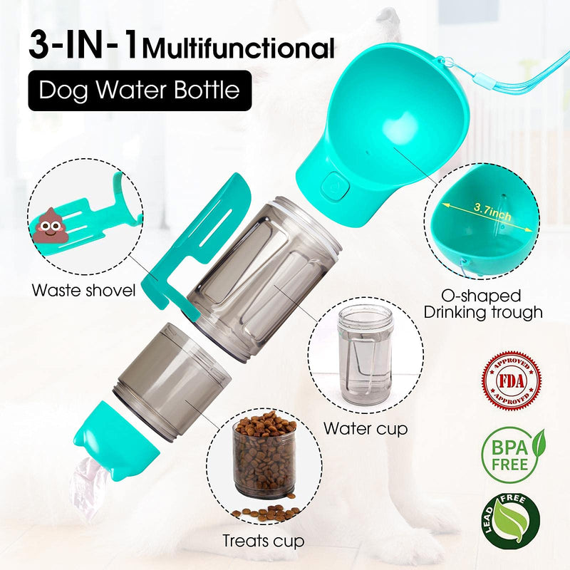 3 IN 1 Dog Water Bottle,Portable Leak Proof Pet Water Dispenser with Drinking and Feeding Lightweight Pet Water Bottle for Hiking & Outdoors,Blue 300ml Blue - PawsPlanet Australia