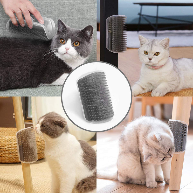 [Australia] - CLKHOWL Cat Self Groomer,4 Pack Cats Wall Corner Groomer Brush with Catnip, Grooming Brush Tool Massage Comb for Kitten Puppy 2 Black/2 Grey 