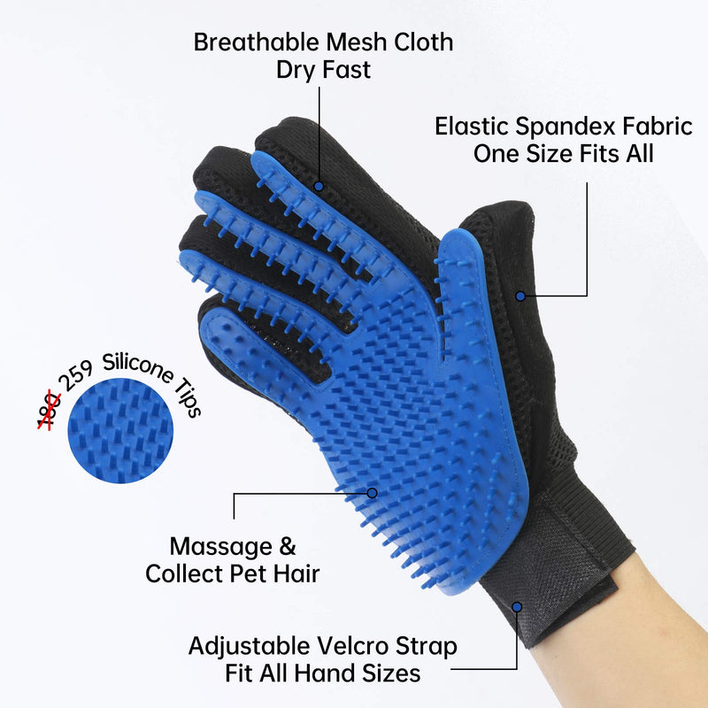 DHMAKER Pet Grooming Glove, Gentle Deshedding Brush Efficient Pets Hair Remover Mitt-1 Pair - PawsPlanet Australia