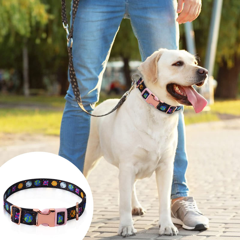 Adjustable Dog Collar, Simple Dog Collars with Double Layer Webbing Durable Nylon Puppy Collars with Buckles Pet Collars for Medium and Large Dogs (Universe) Universe - PawsPlanet Australia