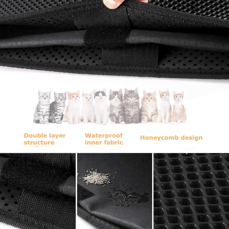 Queta Cat litter tray mat, two-layer foldable cat litter tray. It can effectively prevent the cat litter from being scattered on the floor. (Black 55 x 70 cm). - PawsPlanet Australia