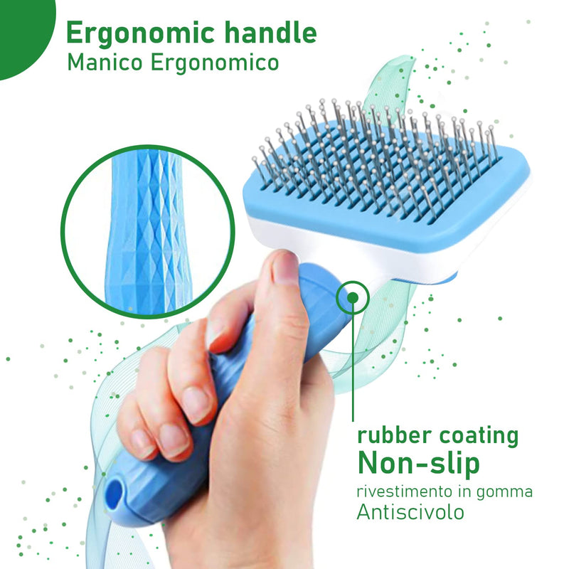 Cable Technologies Soft Brush for Dogs and Cats, Self-Cleaning Grooming Brush, Remove Dead and Excess Hair without Scratching the Animal's Skin (Blue) Blue - PawsPlanet Australia