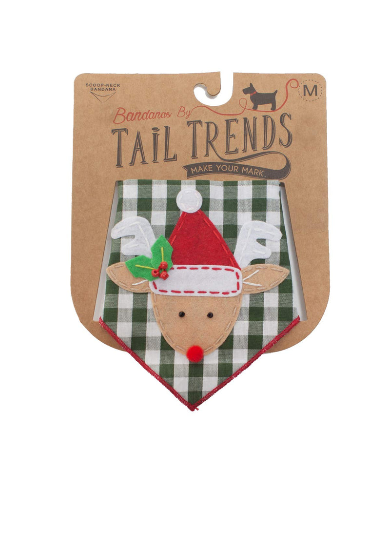 [Australia] - Tail Trends Christmas Dog Bandanas (Santa Claus, Snowman, Rudolph) Designer Appliques 100% Cotton Medium Christmas Reindeer 