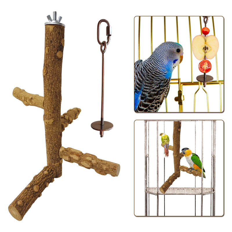 Tsin 2PCS Bird Parrot Natural Wood Perch Stand Toys, Bird Food Holder Bird Cage Hanging Vegetable Fruit Feeder Bird cage Accessories, for Small Medium-Sized Birds Parrots Parakeets - PawsPlanet Australia