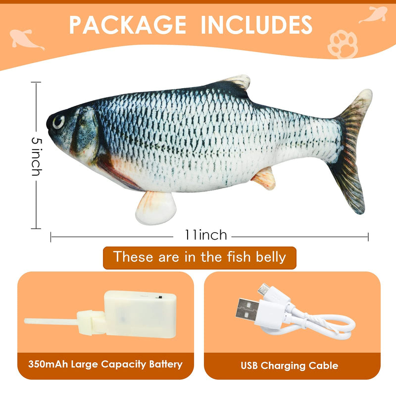 Aurako Floppy Fish Cat Toy Realistic Plush Waggle Fish Cat Toy 350mAh Large Battery USB Rechargeable Electric Moving Fish Interactive Toys for Cats Pets Children Grass Carp - PawsPlanet Australia