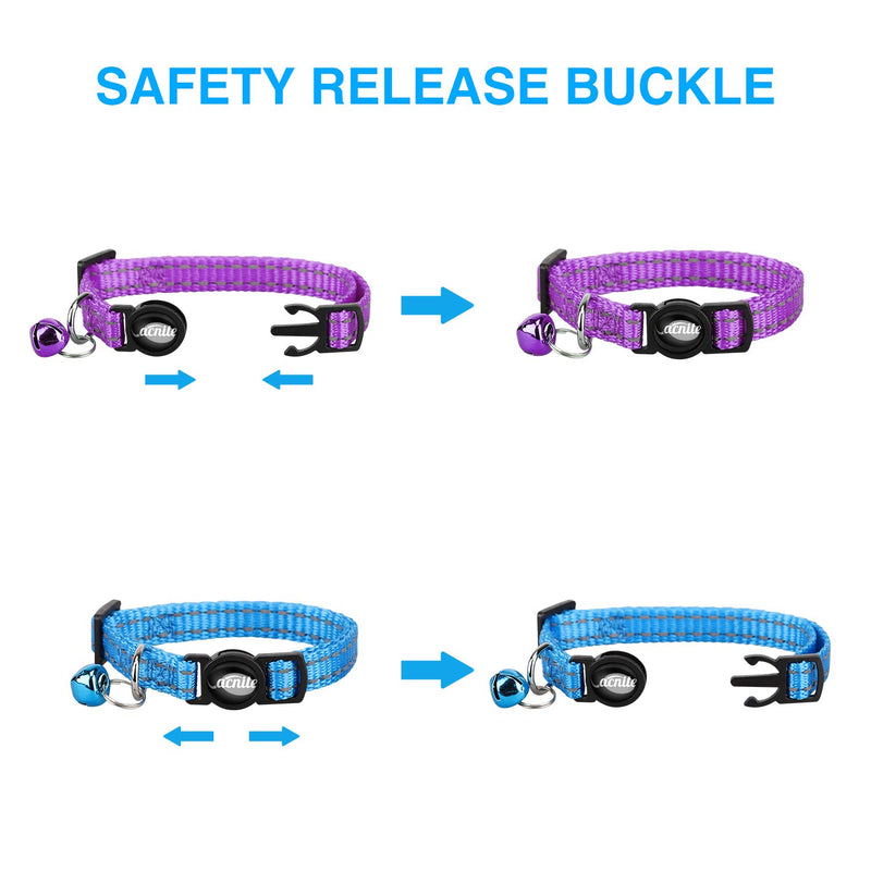 Cat Collar Safety Adjustable VACNITE Cat Collar with Bell Reflective Strap Safety Quick Release Buckle Suitable for Cats and Small Dogs (Pack Of 6) Round button - PawsPlanet Australia