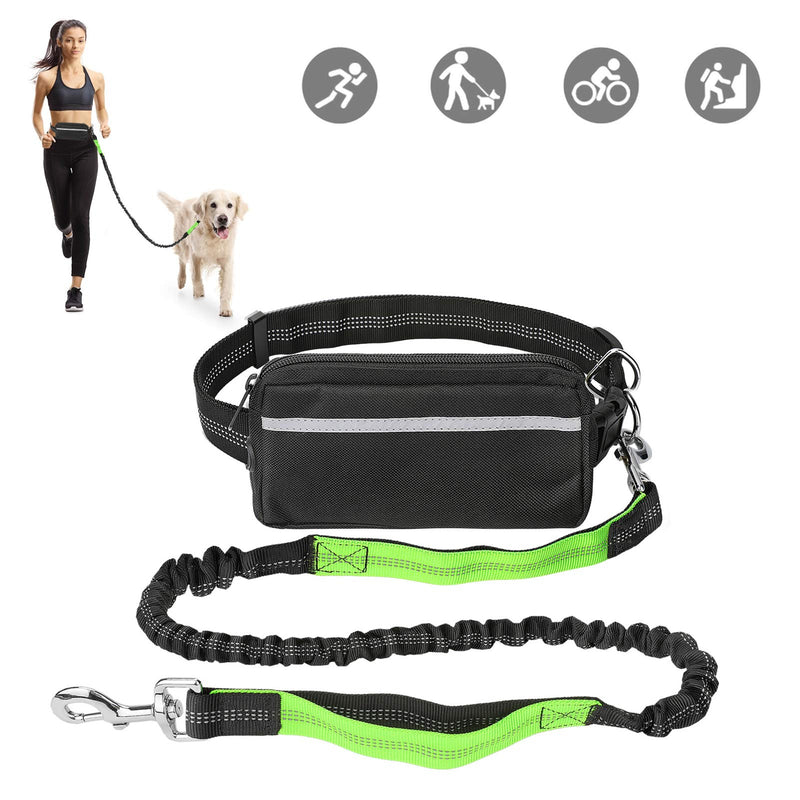 Hands Free Dog Running Lead Upkey Dual-Handle Adjustable Dog Leash Waist Belt for Dog Walking Lead Jogging Lead Belt with Reflective Stripe Pouch for Medium to Large Dogs, Dog Lead for Training, Green - PawsPlanet Australia