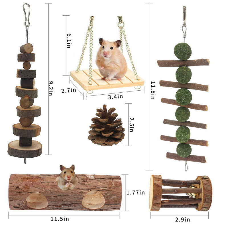 NUOHAN 12-PC Natural Wooden Hamster Chew Toys for Small Animal Pet Cage Accessories Wood Running Wheel Tunnel Hideout Movement Toys Teeth Molars Suitable for Chinchillas, Guinea Pigs, Rabbits - PawsPlanet Australia