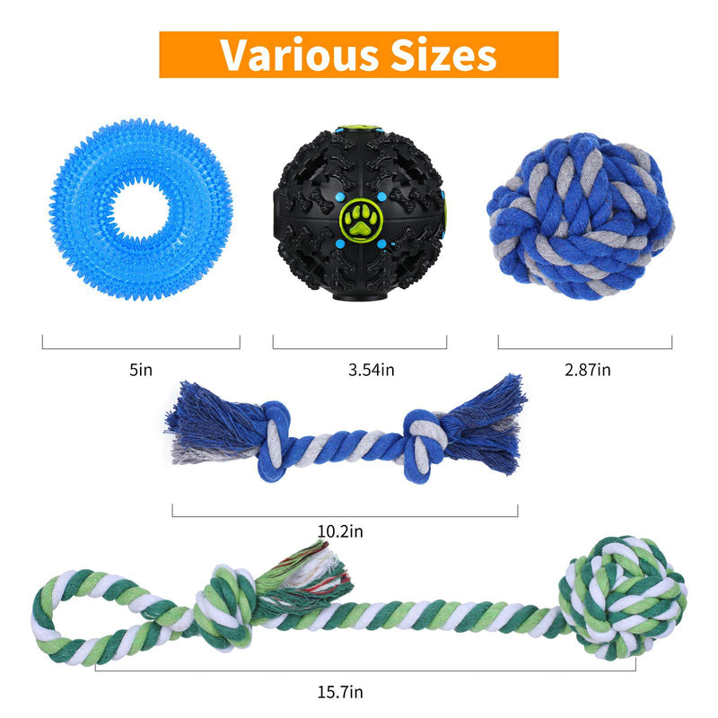 HngyiaDlai Dog Toy Balls, Interactive Puppy Rope Toys 5 Pack for Chew Teething, Rubber Squeaky Ball Toy Kit, Tug of War Rope, Water Toys, Durable Pet IQ Training Ball for Small Medium Dogs - PawsPlanet Australia