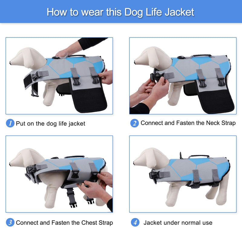 Kuoser Dog Life Jacket Ripstop Dog Life Vest, Adjustable Football Pattern Dogs Swimming Vest, Safety Pet Floatation Vest Life Preserver with Durable Rescue Handle for Small Medium and Large Dogs XS-chest girth: 13"-17.3" Blue - PawsPlanet Australia