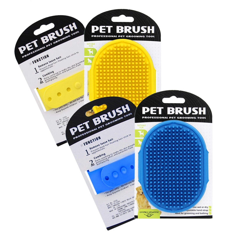 SASFOU 2 Pcs Dog Grooming Brushes, Soothing Massage Rubber Comb with Adjustable Ring Handle Premium Pet Bath Brush for Long Short Haired Dogs and Cats (Blue+Yellow) - PawsPlanet Australia