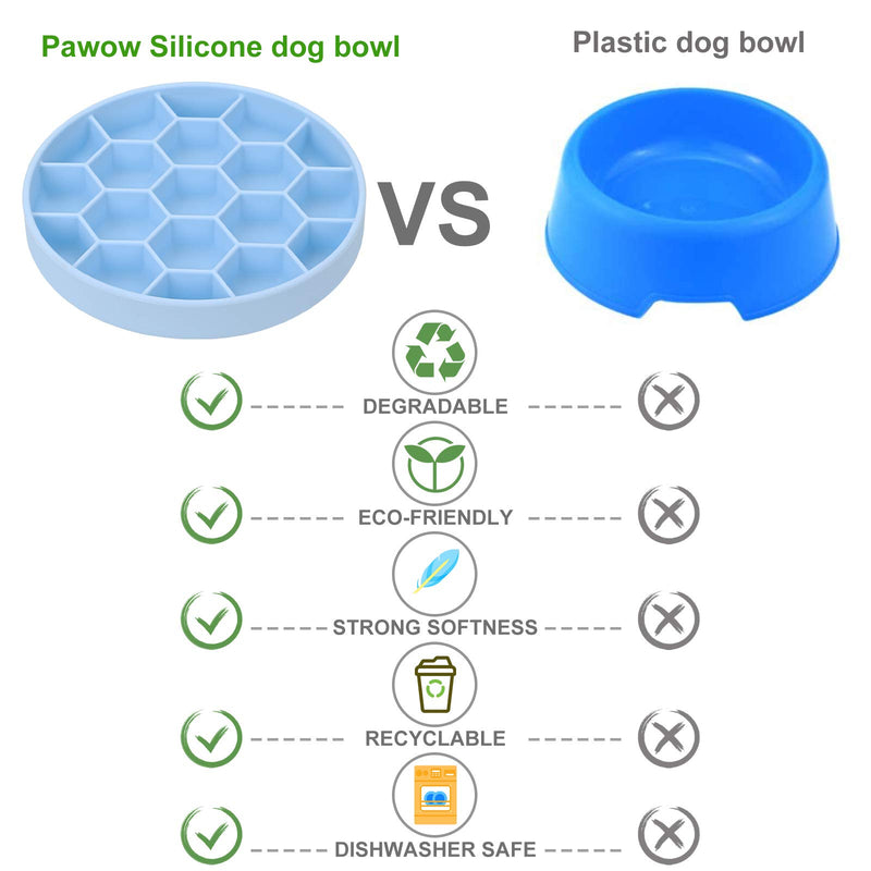 [Australia] - Pawow Slow Feeder Dog Bowl with Bottom Suction Cup, Puzzle Feeders Bowl Fun Feeder Interactive Bloat Stop Dogs Dish, Silicone Slow Feed Pet Food Water Bowl for Large Medium Small Dogs Blue 