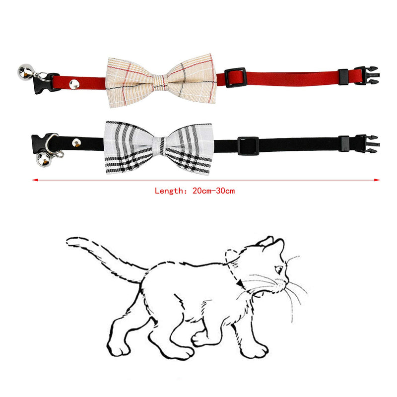 Personalised Quick Release Cat Collar with Cute Plaid Bow Tie & Bell Safety Kitten Collar Adjustable 20 - 30cm for Kitty Puppy Small Pets - PawsPlanet Australia