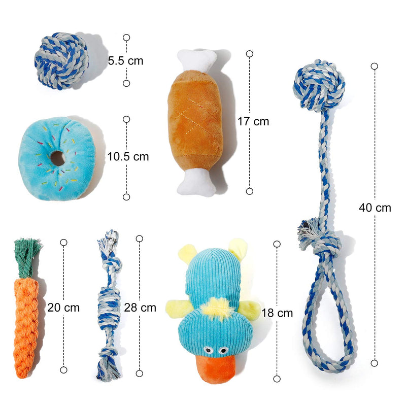 Toozey Puppy Toy - Pack of 7 Durable Dog Toy for Puppy/Small Dogs. Puppy Teething Toy Dog Rope Chew Toy and Squeaky Plush Dog Toy with Laundry Bag - Natural Cotton - PawsPlanet Australia