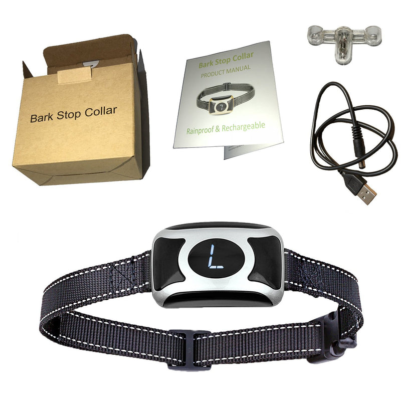 [Australia] - HandSam Bark Collar, Rechargeable Dog Barking Control Training Collar with Sound, Vibration and Safe Shock for Small Medium and Large Dog (Silver) 