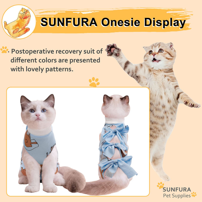 SUNFURA Cat Recovery Suit Body Wraps, Professional Breathable Surgery Cats Wear Onesie Shirt for Abdominal Wounds Anti Licking, Pet Cone E-Collar Alternative of Shame Bandages for Kitten XS Blue - PawsPlanet Australia