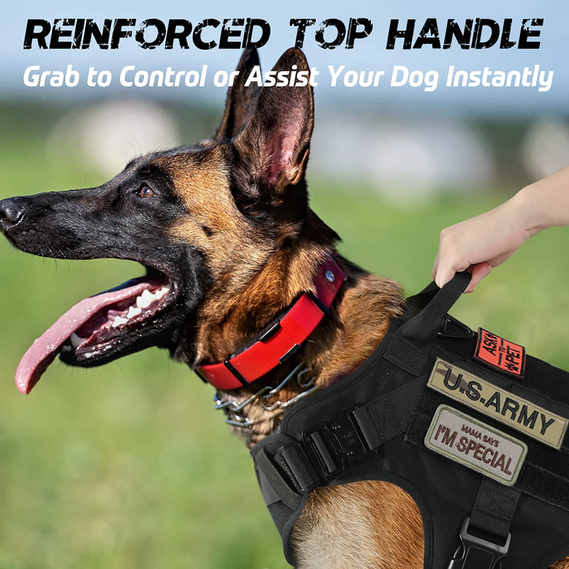 rabbitgoo Tactical Dog Harness, Military Dog Harness with Handle M Black, Molle Vest with Metal Buckles and Loop Panels, No-Pull Training Harness with Leash Clip for Medium Large Dog Walking Hunting M (Pack of 1) - PawsPlanet Australia