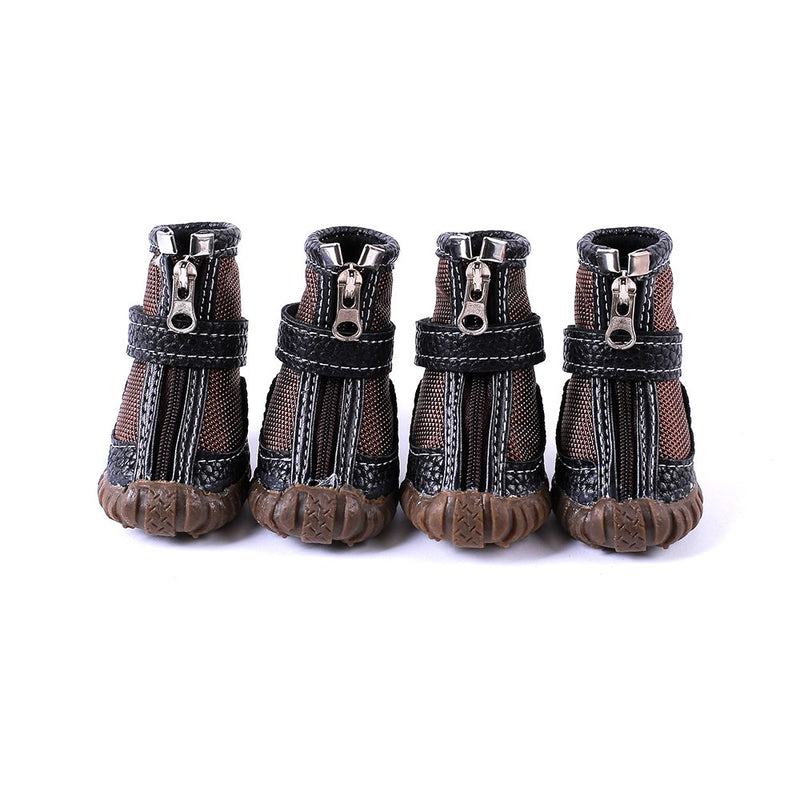 FLAdorepet Waterproof Dog Shoes Pu Leather Pet Dog Cat Rain Shoes Boots Dog Paw Protectors for Small Dog 4Pcs 3 (Width 1.4"*Length 1.7") Brown - PawsPlanet Australia