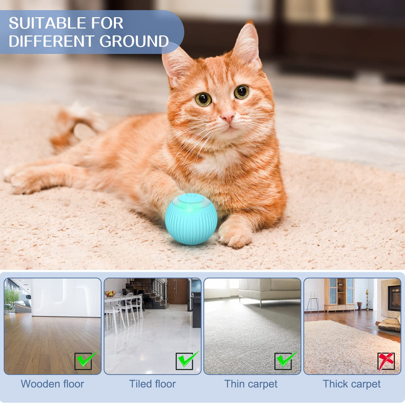 EXTFANS Cat Toy Electric Cat Ball with LED Light, Automatic 360 Degree Rollball Interactive Cat Toy with USB Rechargeable Interactive Cat Ball for Cats (Blue) - PawsPlanet Australia