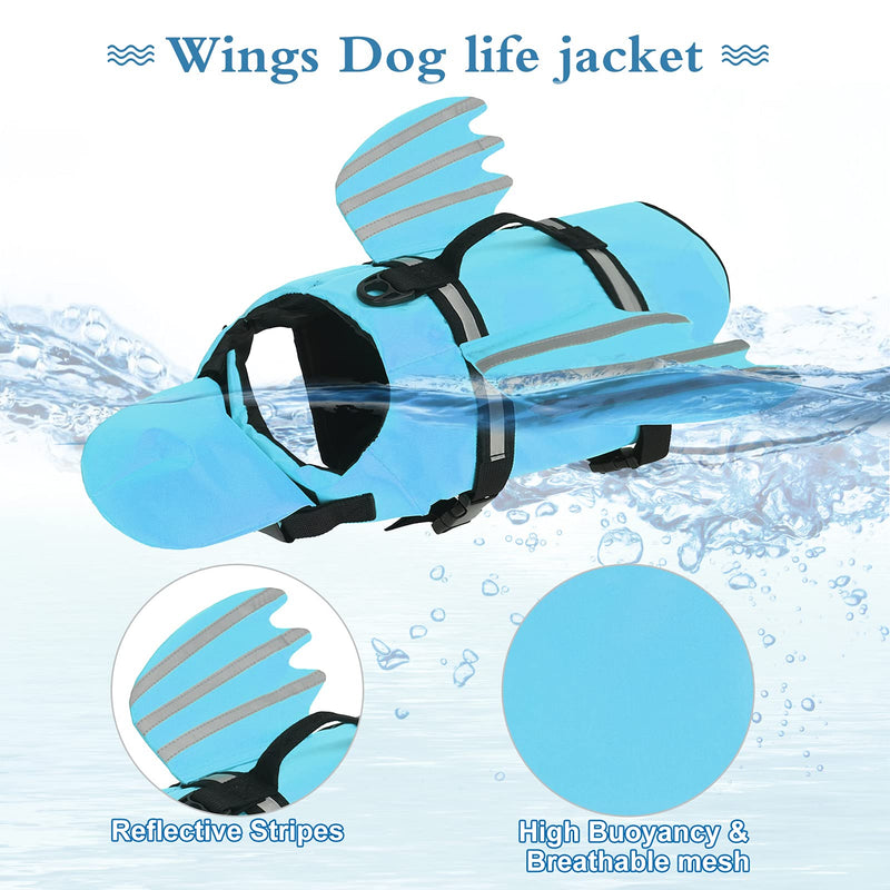 Fragralley Dog Life Jacket, Unique Wings Design Pet Flotation Life Vest for Small, Medium, Large Size Dogs, Dog Lifesaver Preserver Swimsuit for Swim, Pool, Beach, Boating XS (Chest Girth 11.8"-16.5") Blue - PawsPlanet Australia