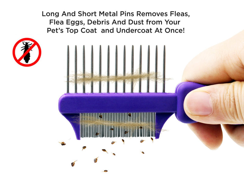 Hertzko Double Sided Flea Comb Densely Packed Pins Removes Fleas, Flea Eggs, and Debris, and The Wider Spaced Pins Detangles and Loosens Dead Undercoat - Suitable for Dogs and Cats - PawsPlanet Australia