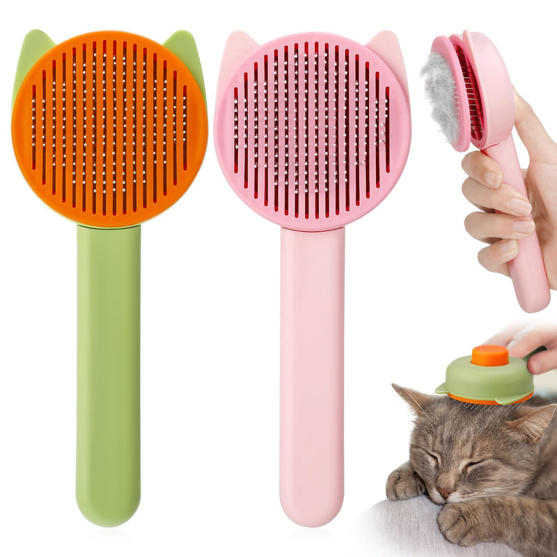 FANTESI Pack of 2 cat brushes, pet brushes, pet brush, dogs, cats, brush for long hair, short hair brush, self-cleaning slicker brush for pet care for removing undercoat brush - PawsPlanet Australia