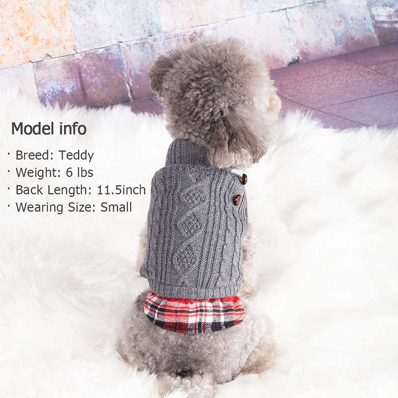 KYEESE Dog Sweaters with Leash Hole Turtleneck Dog Sweaters Knitwear with Gingham Warm Pet Sweater for Fall Winter X-Small (Pack of 1) Grey - PawsPlanet Australia