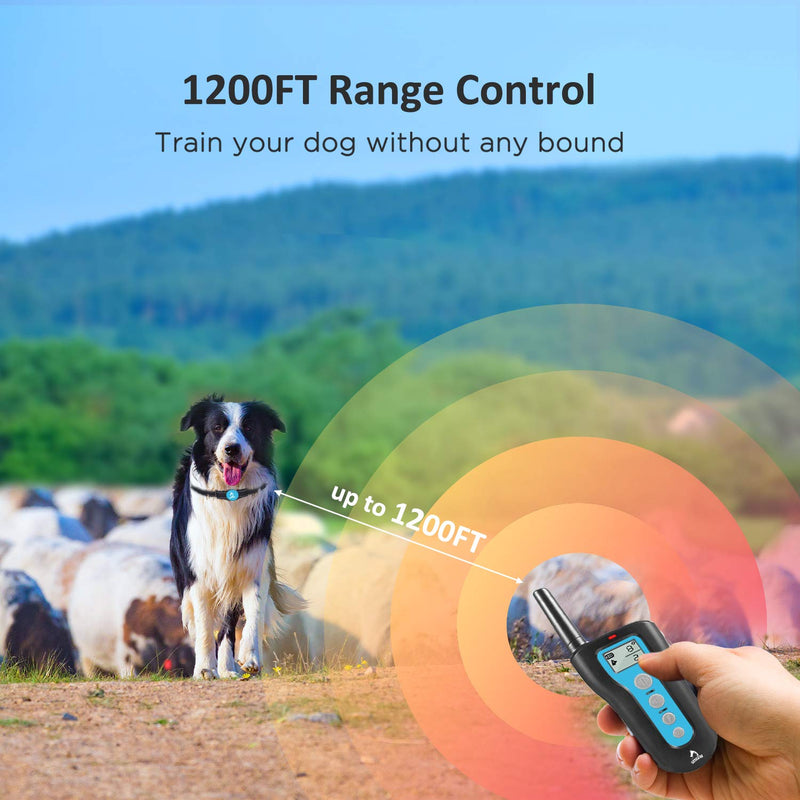 [Australia] - PATPET Dog Shock Collar with Remote, Rechargeable Electric Dog Training Collar with Beep, Vibration & Shock Models, Up to 1200Ft Remote Range, 100% Waterproof, Electric Bark Collar for (8-120Lbs) Dogs 