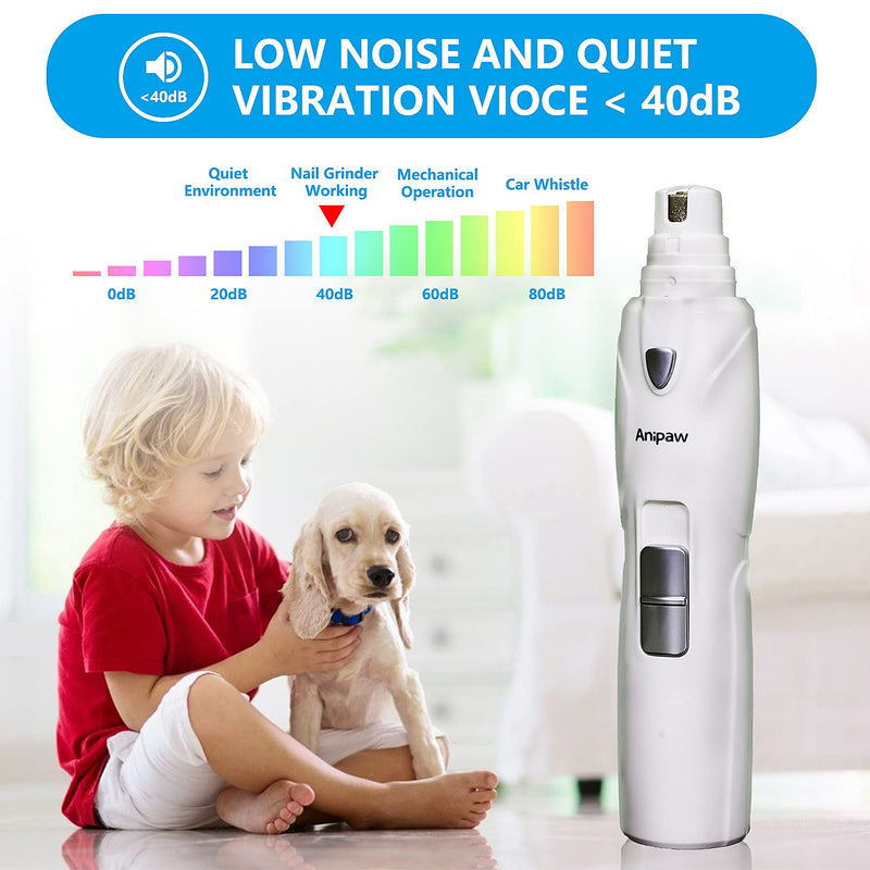 Dog Nail Grinder with LED Light - New Version - Left & Right-Speed, Manual Control, Powerful 2000mA Motor, Professional Electric Pet Nail Trimmer Painless Paw Grooming & Smoothing for Dogs and Cats White - PawsPlanet Australia