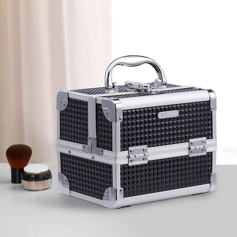 Joligrace Girls Makeup Box with Mirror Vanity Case Jewelry Organiser Nail Box Cosmetic Case Light Weight, 2 Trays Lockable with Keys (Black) Black - PawsPlanet Australia